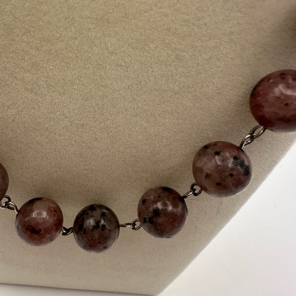 Handmade Unique Lavender Kiwi Jasper Beaded Chain Link Necklace - Picture 3 of 6